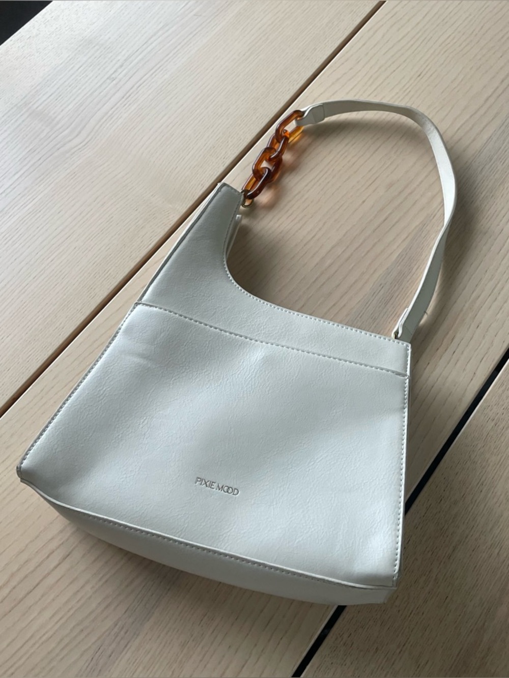 Pixie Mood White Shoulder Bag with Amber Chain Accent